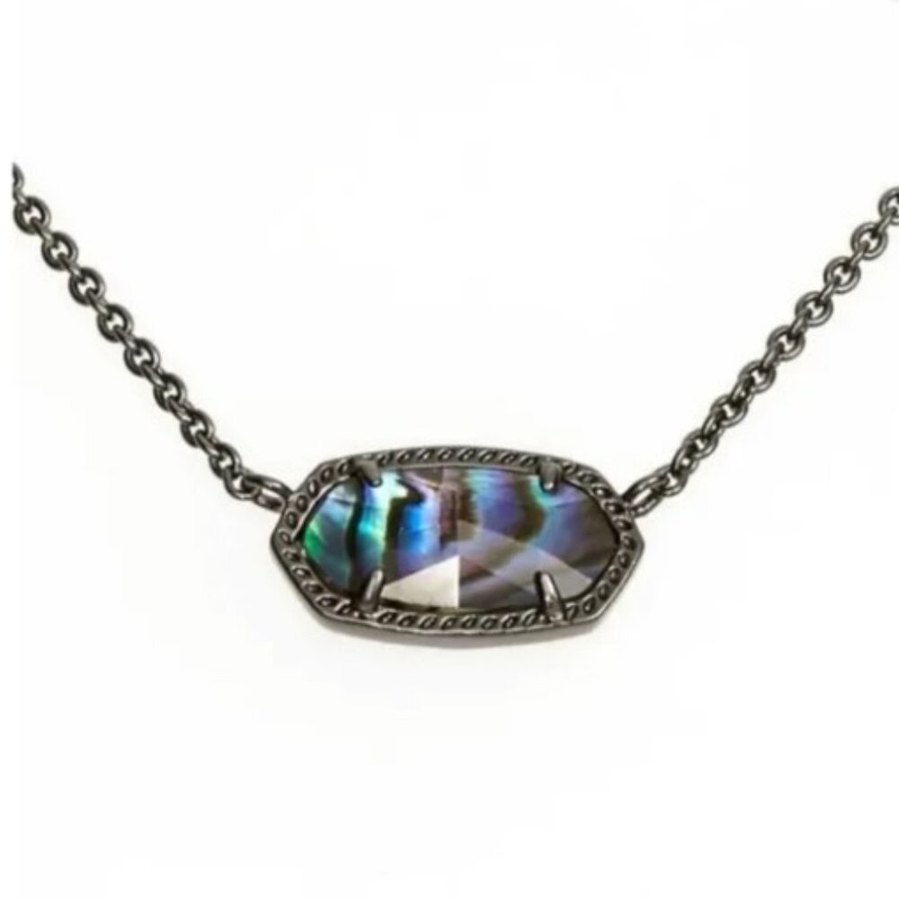 Kendra Scott Elisa Pendant gunmetal Necklace In Abalone Shell